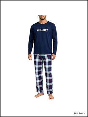 Men's Long Sleeve Pajama Set - Plaid Pants Soft Sleepwear